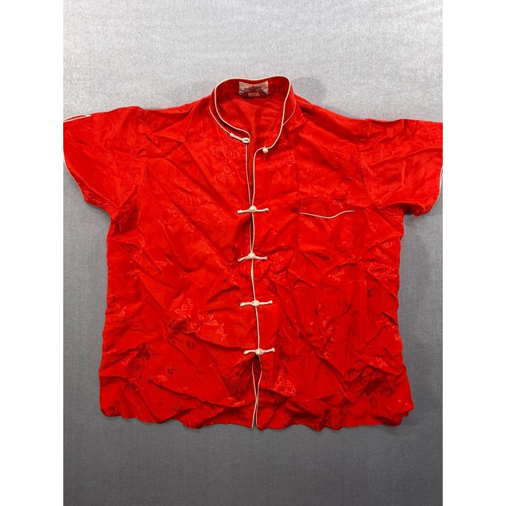 Dynasty Trade Mark Vintage Women Button Up Shirt 100% Red Silk‎ Size 10